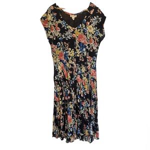 Vintage Jasmine black & muted colors floral print fit and pleated flare dress